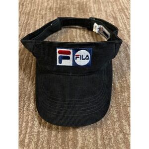 Vintage FILA Visor Corduroy Black Adjustable Golf‎ Tennis Casual Mens Hat